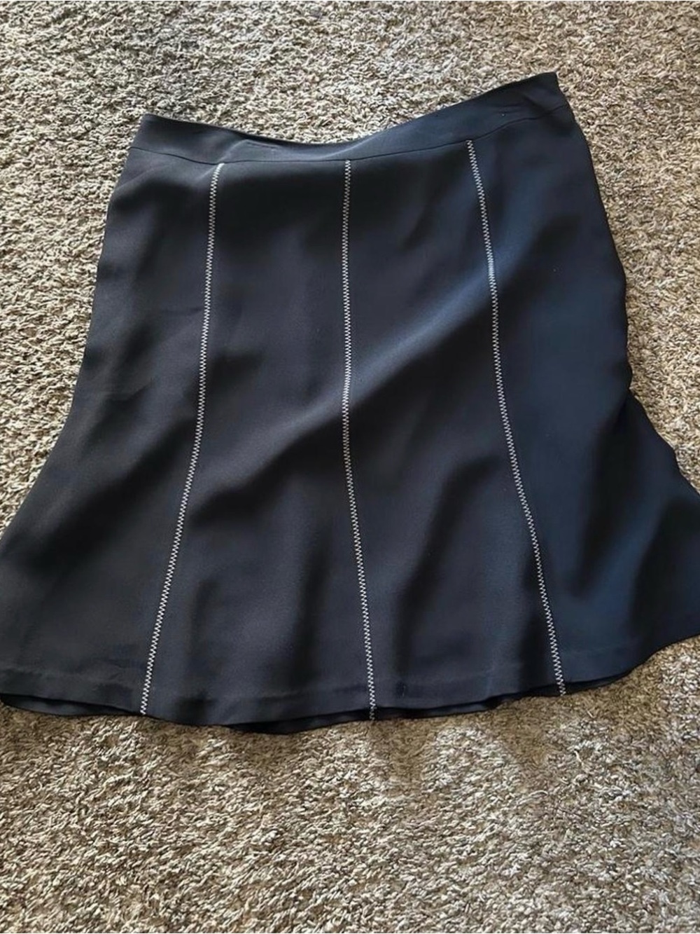 Casual Corner Annex Black Midi A-Line Skirt with Contrast Stitch Detailing